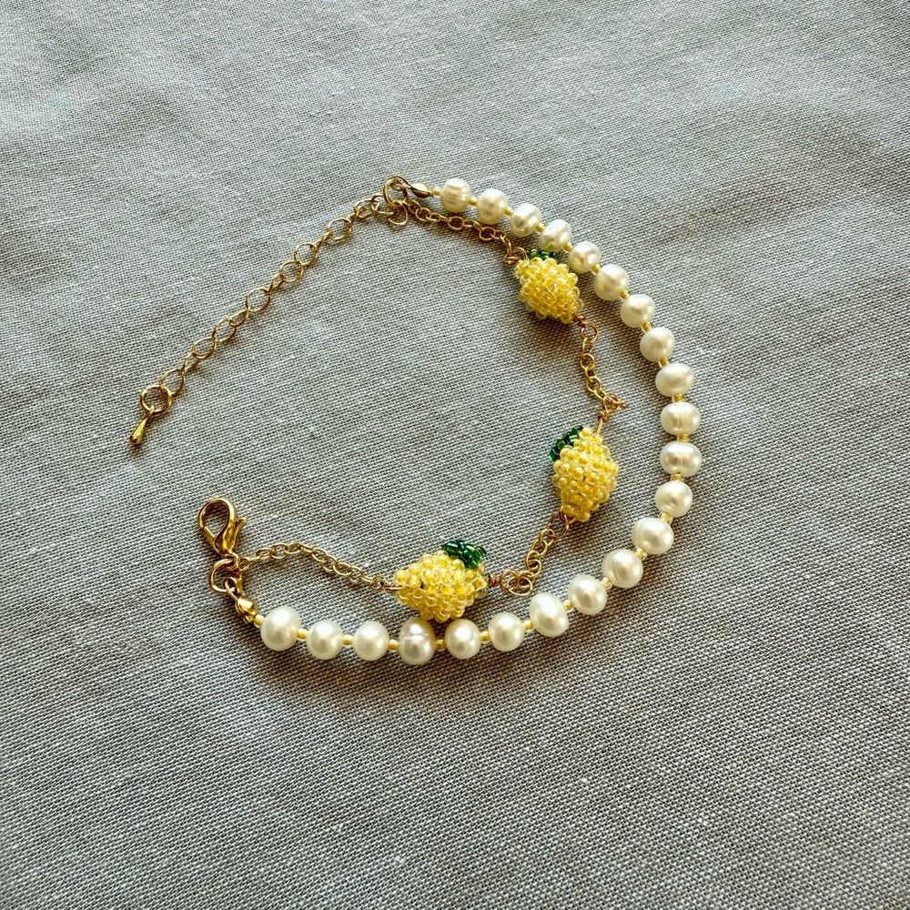 Yellow and White Pearl Charm Bracelet